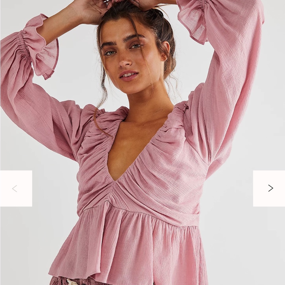 Free People Dusty Pink Ruffled Peplum Blouse